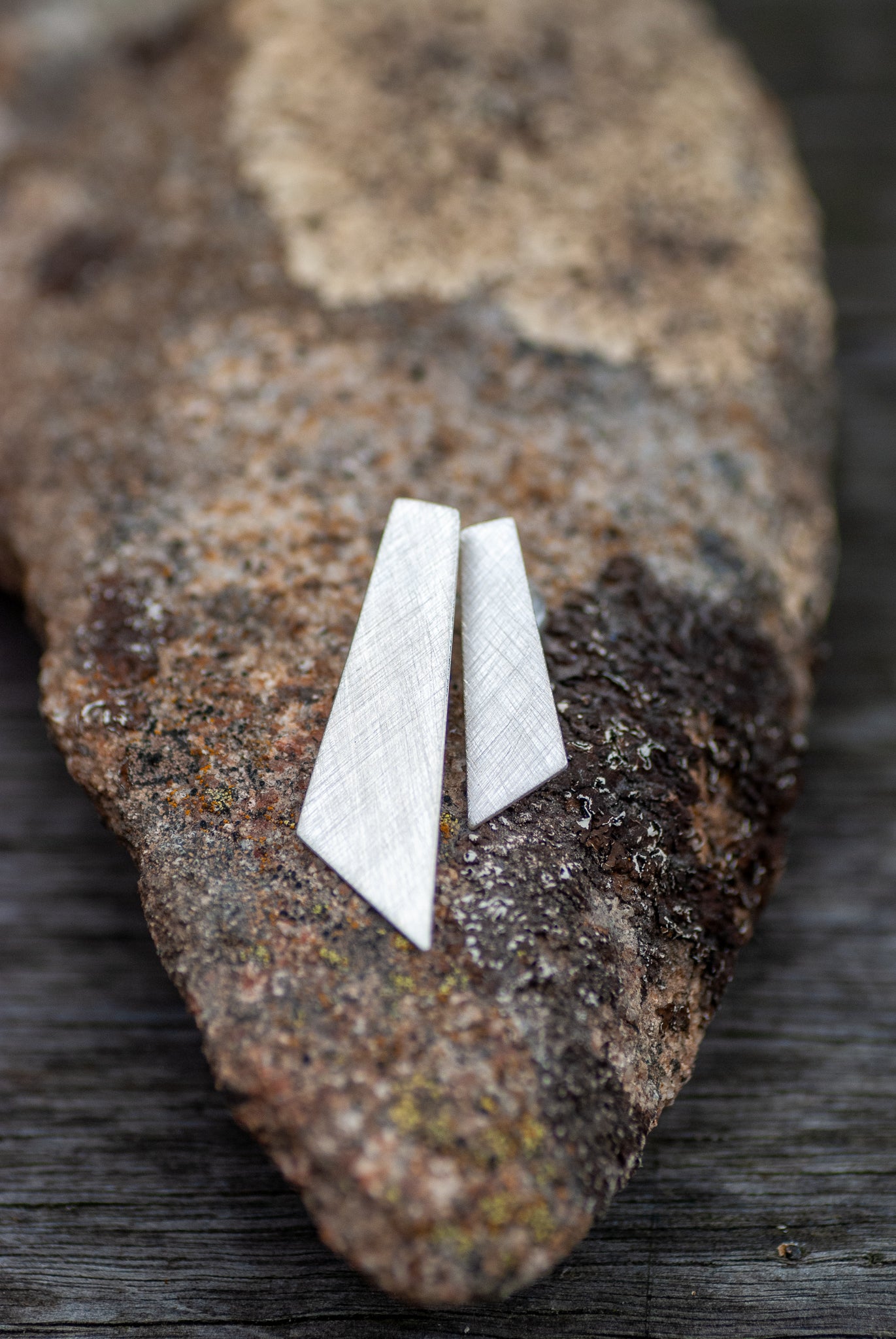 Mismatched trapezoids large silver earrings