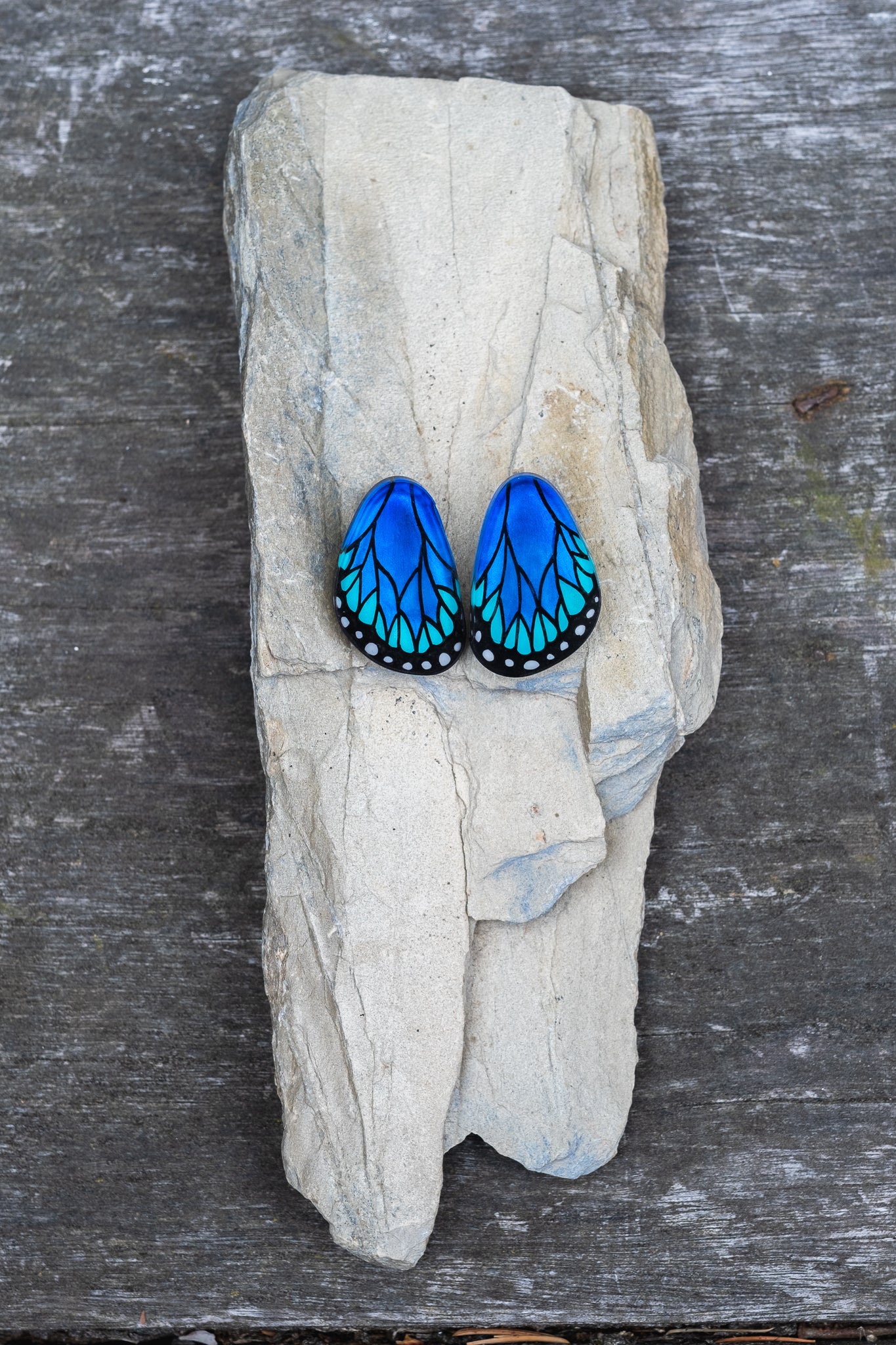 Mini Morpho Butterfly Wing Earrings