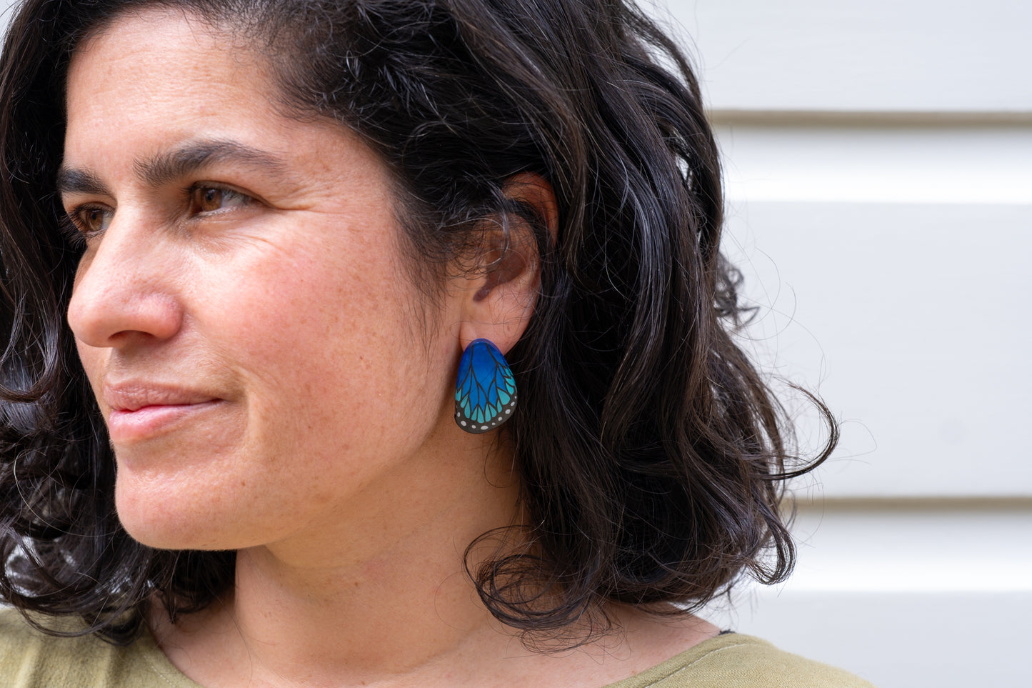 Mini Morpho Butterfly Wing Earrings