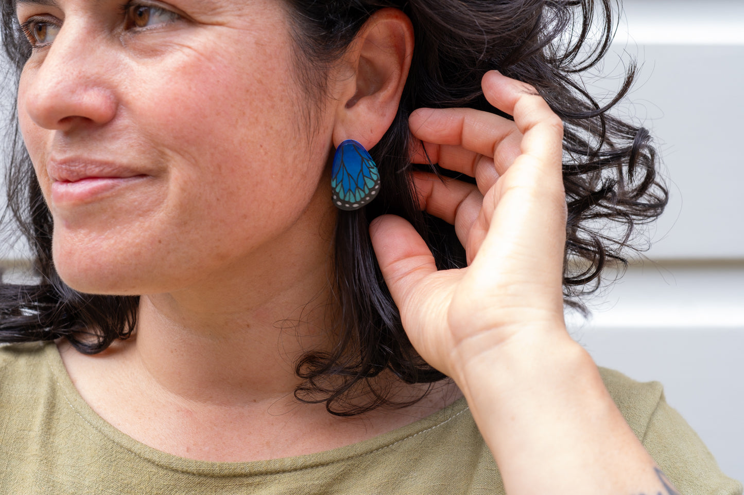 Mini Morpho Butterfly Wing Earrings