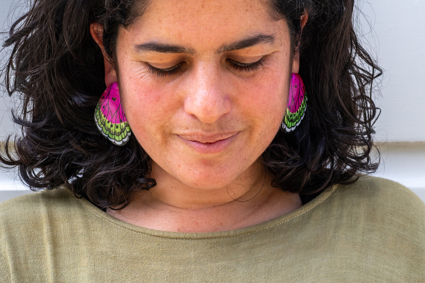 Large Fuchsia Butterfly Wing Earrings