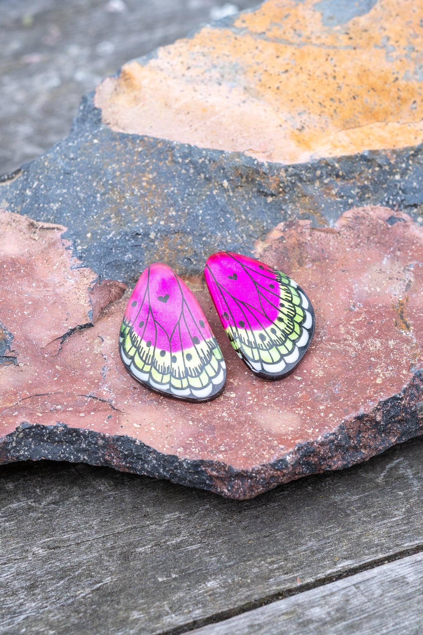 Large Fuchsia Butterfly Wing Earrings