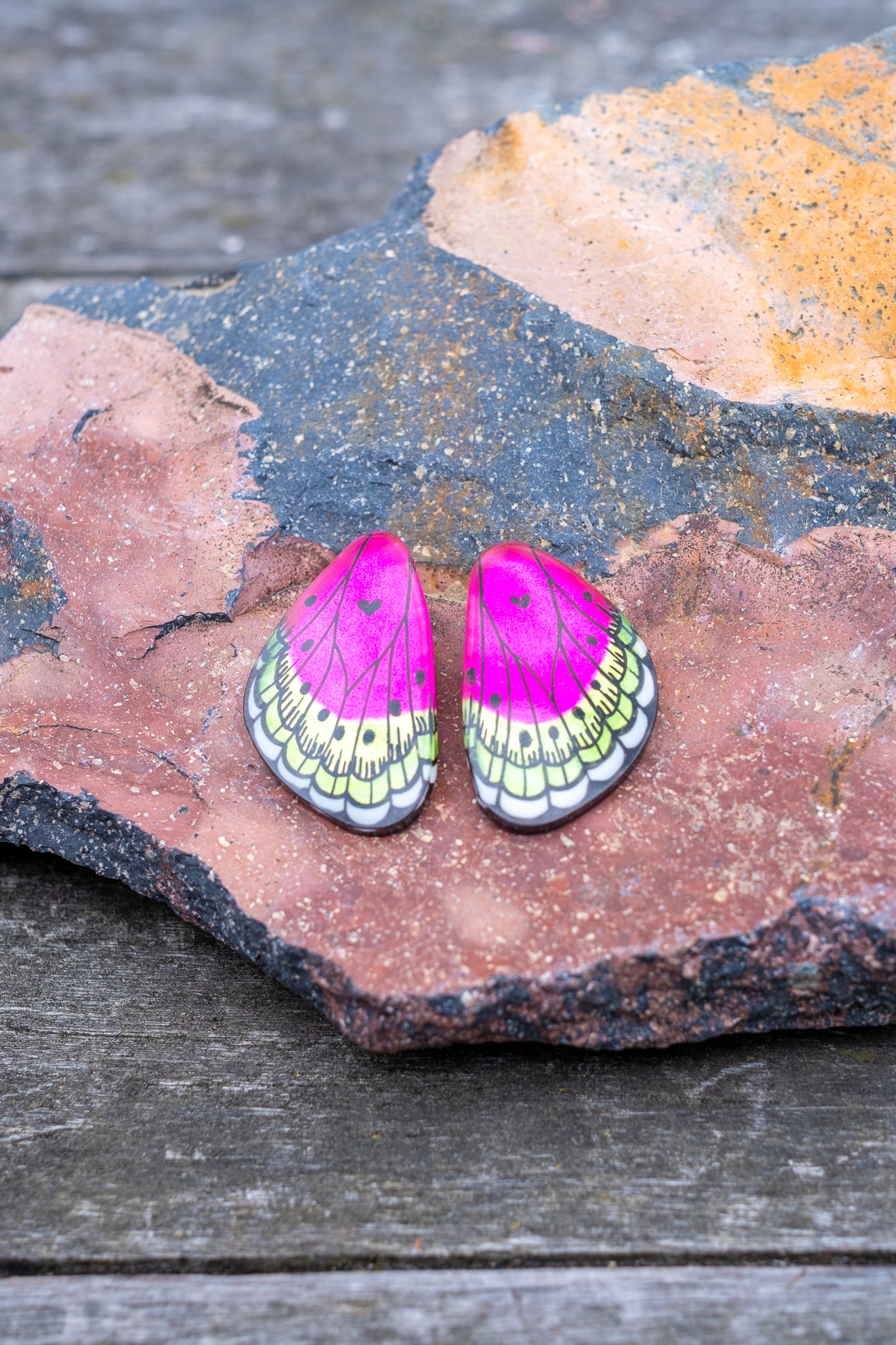 Large Fuchsia Butterfly Wing Earrings