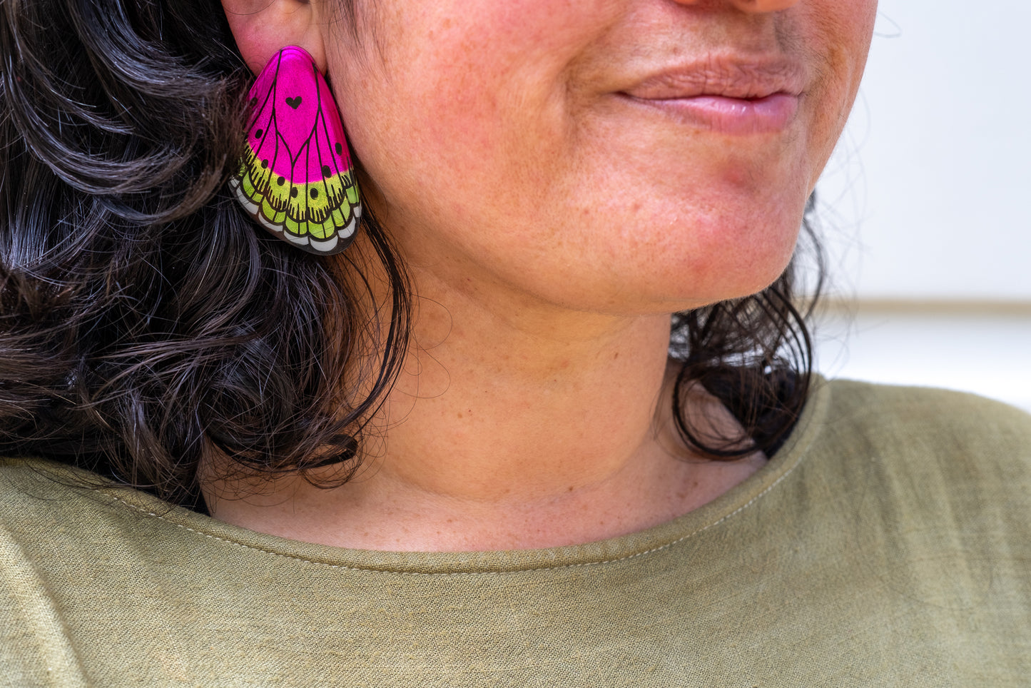 Large Fuchsia Butterfly Wing Earrings