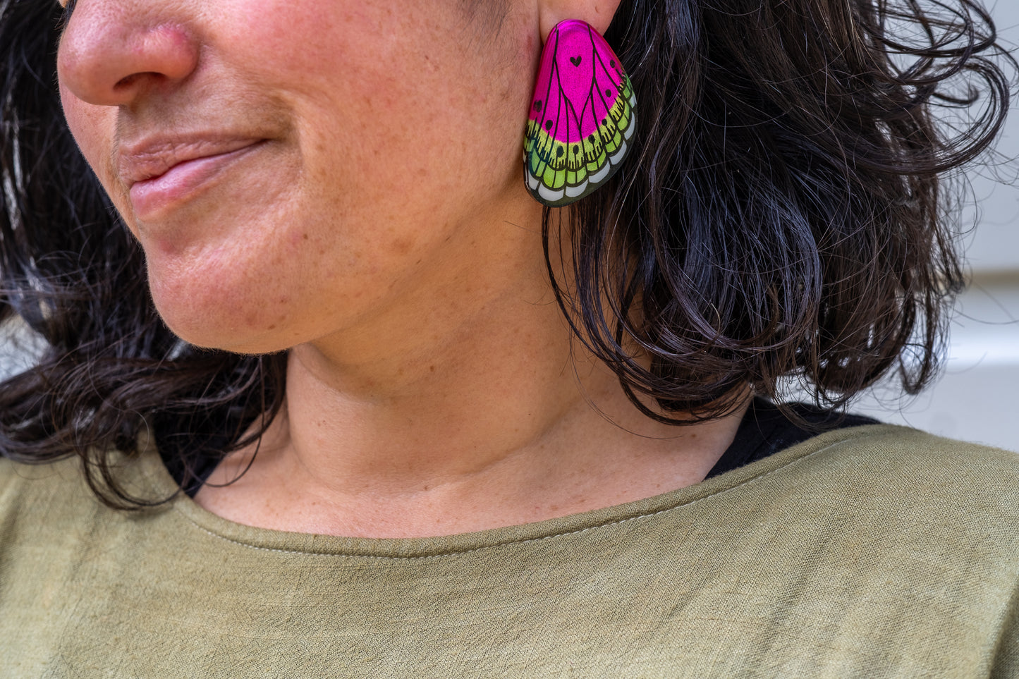 Large Fuchsia Butterfly Wing Earrings