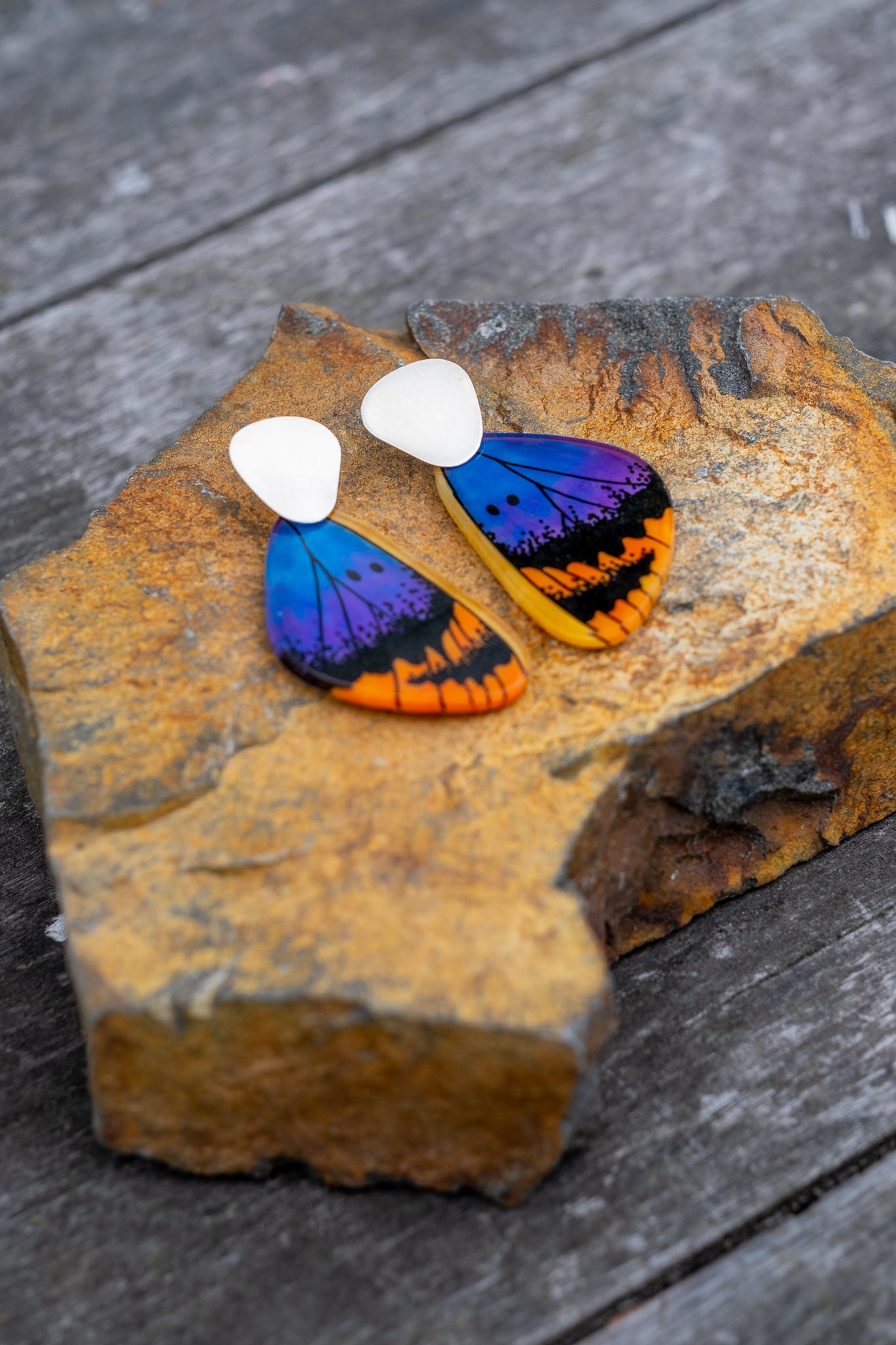 Dangling Euphaedra Wing Earrings (Silver)