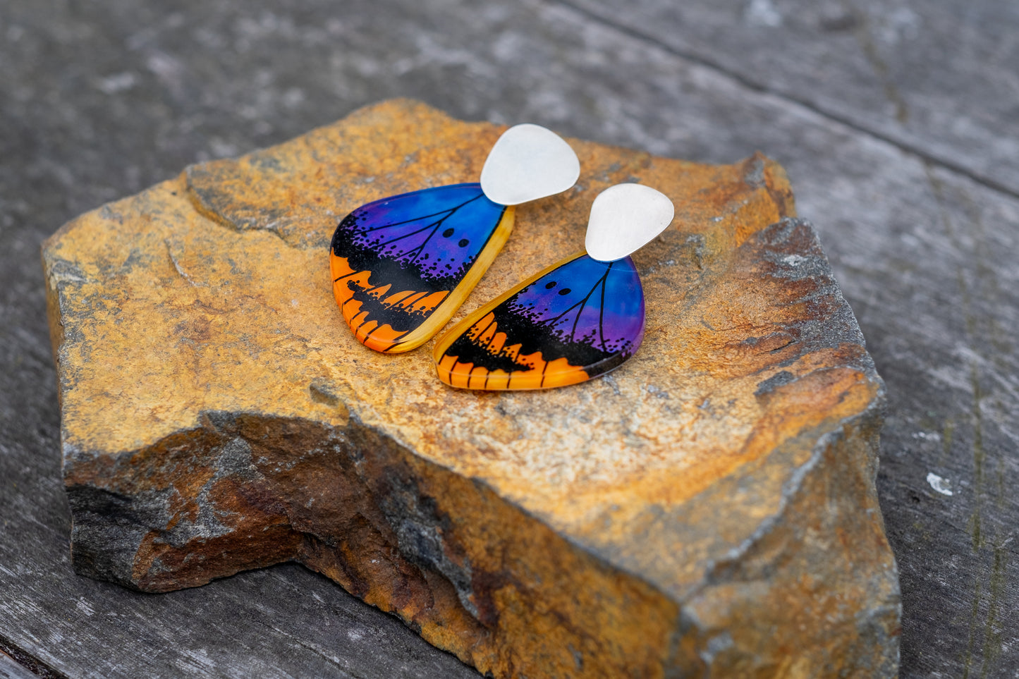 Dangling Euphaedra Wing Earrings (Silver)