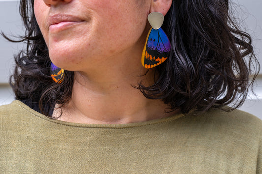 Dangling Euphaedra Wing Earrings (Silver)