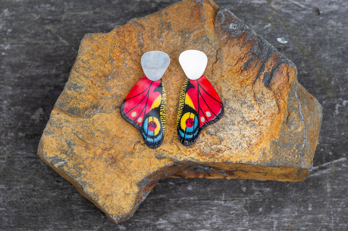 Dangling Peacock Wing Earrings (Silver)
