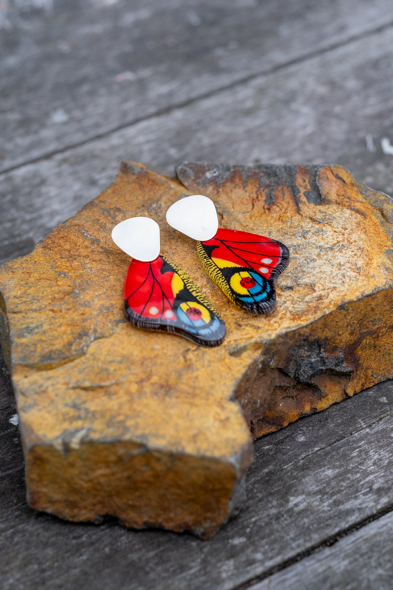 Dangling Peacock Wing Earrings (Silver)