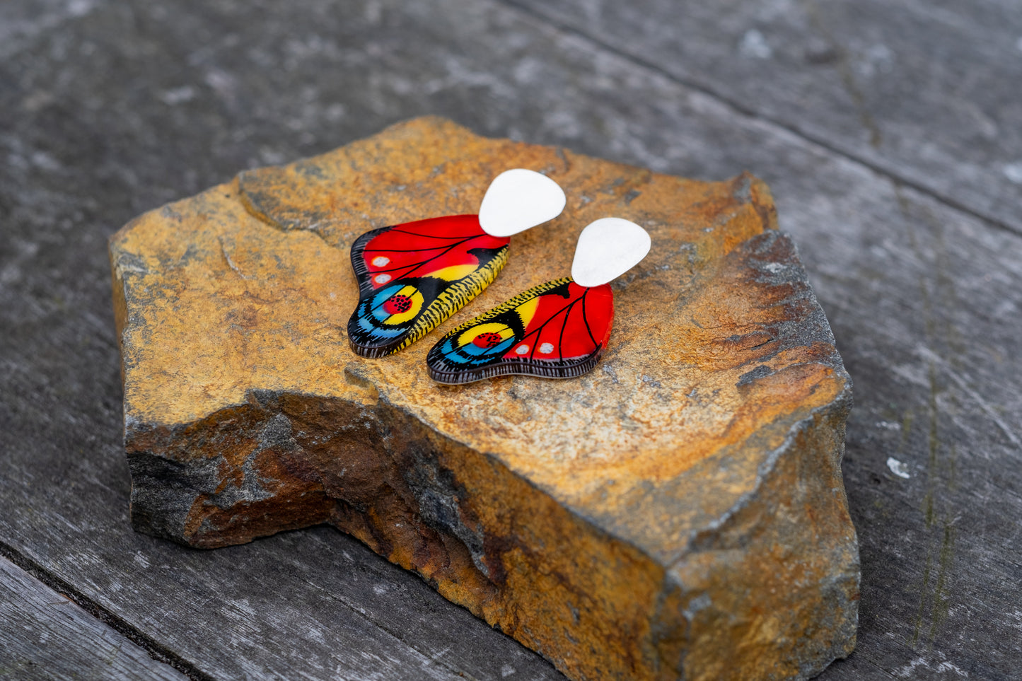 Dangling Peacock Wing Earrings (Silver)