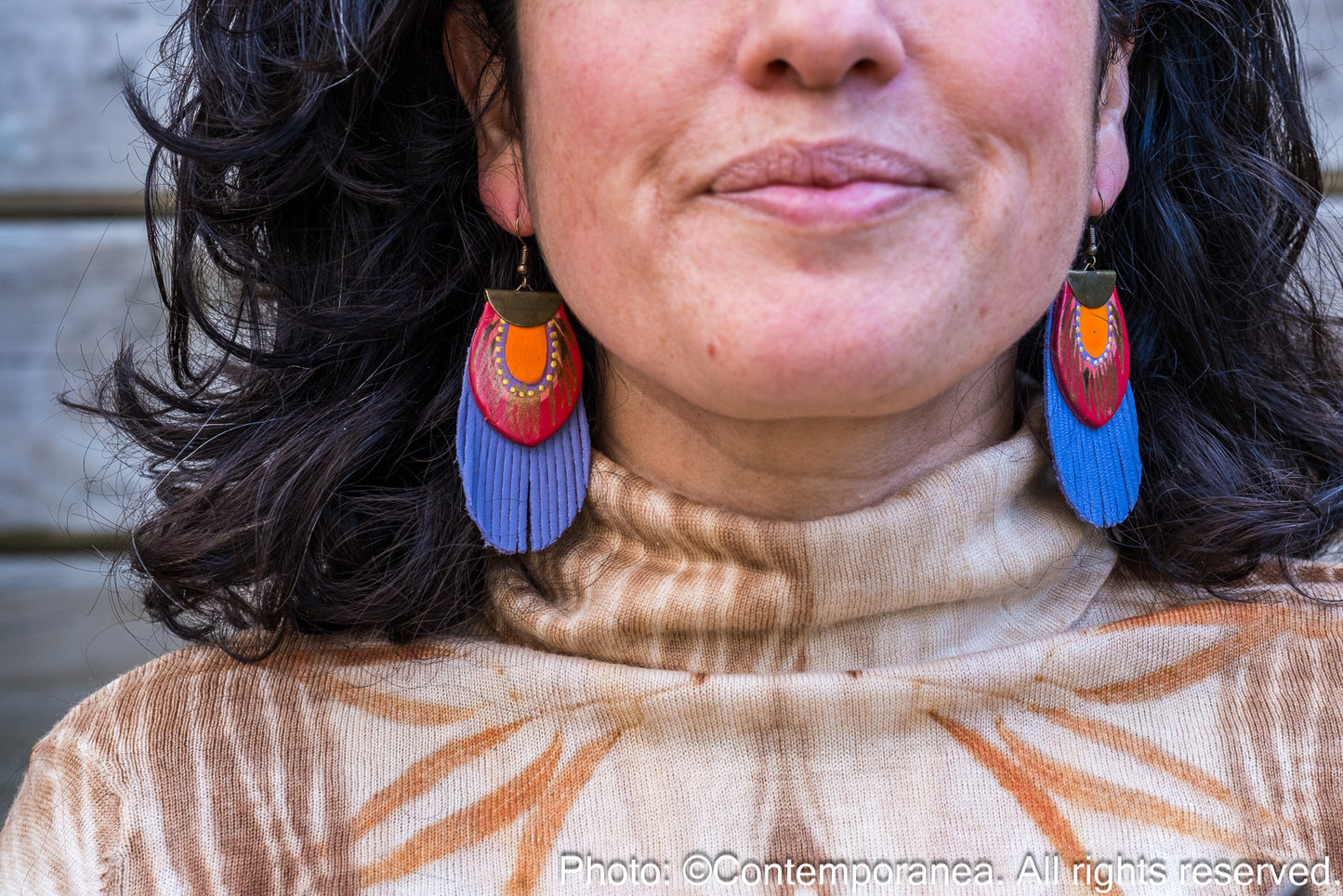 Round Feather earrings - purple & red