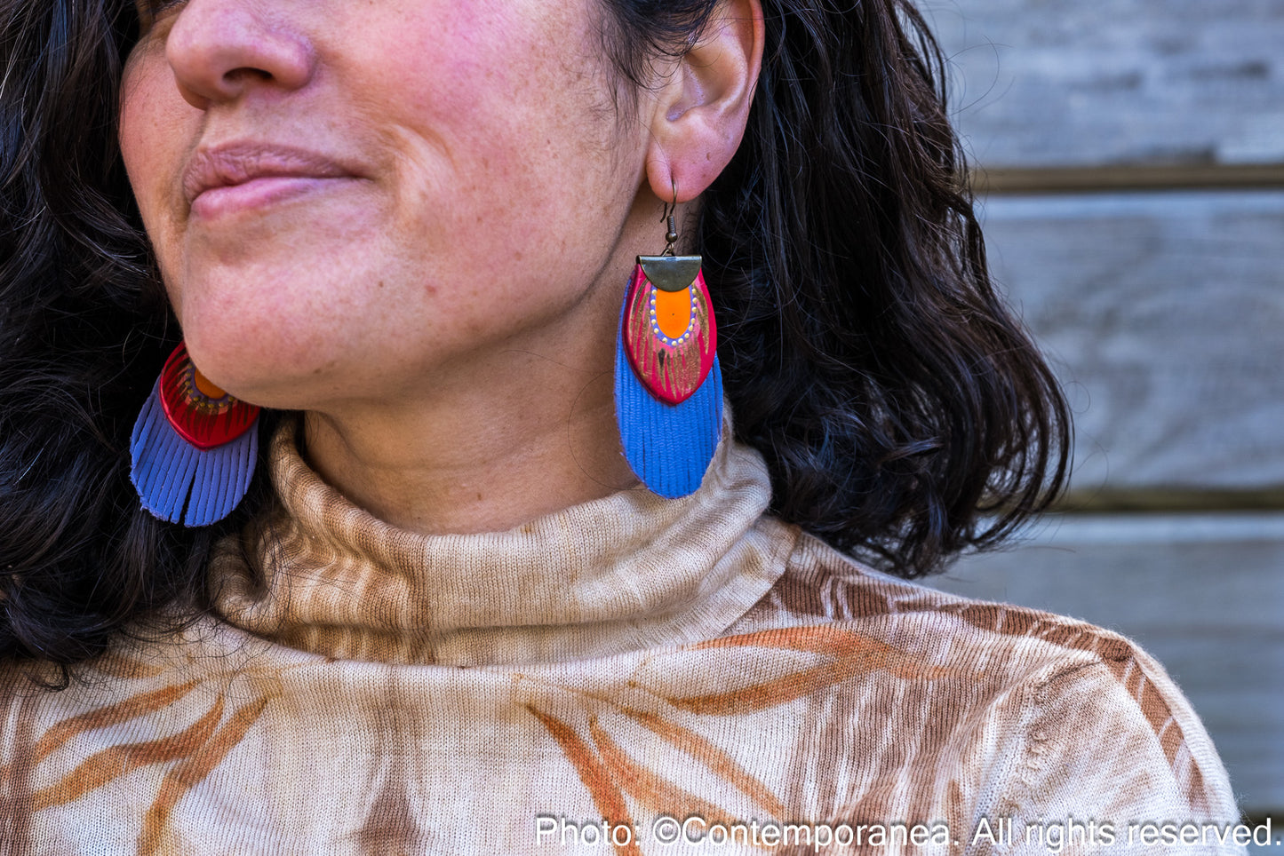 Round Feather earrings - purple & red