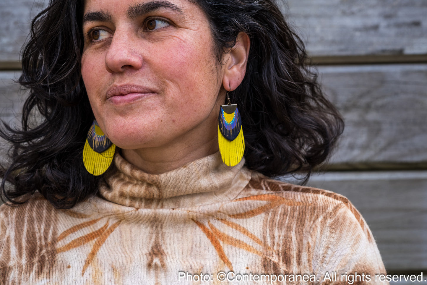 Round Feather earrings - yellow