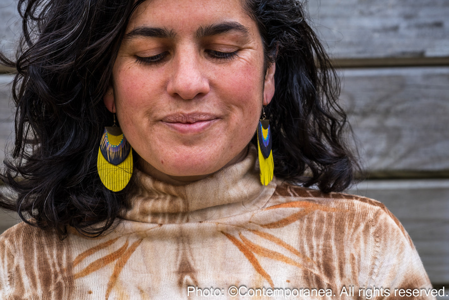 Round Feather earrings - yellow