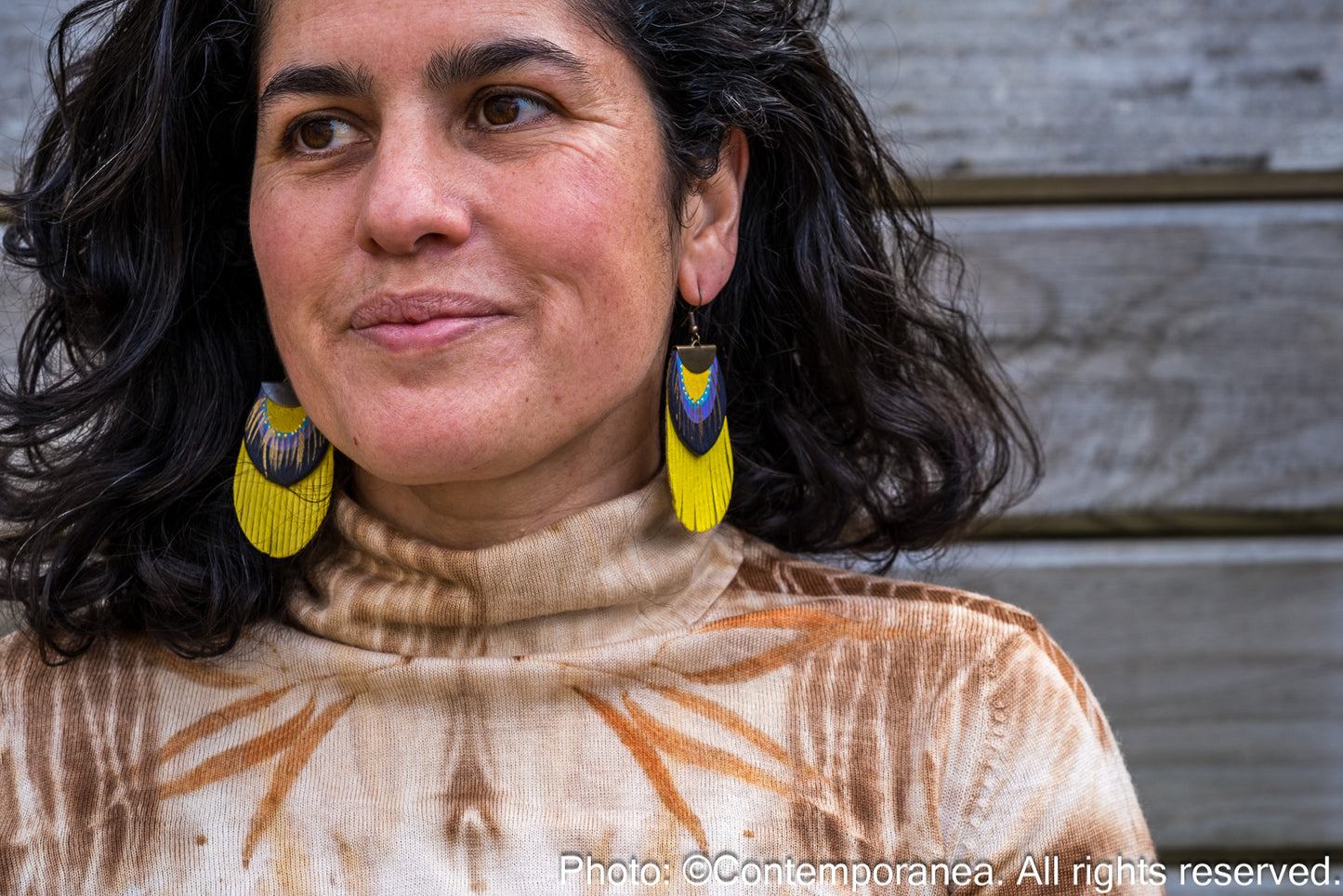 Round Feather earrings - yellow