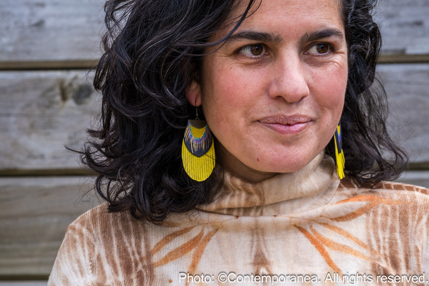 Round Feather earrings - yellow