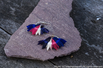 Natural patterns textile earrings - Small blue and magenta