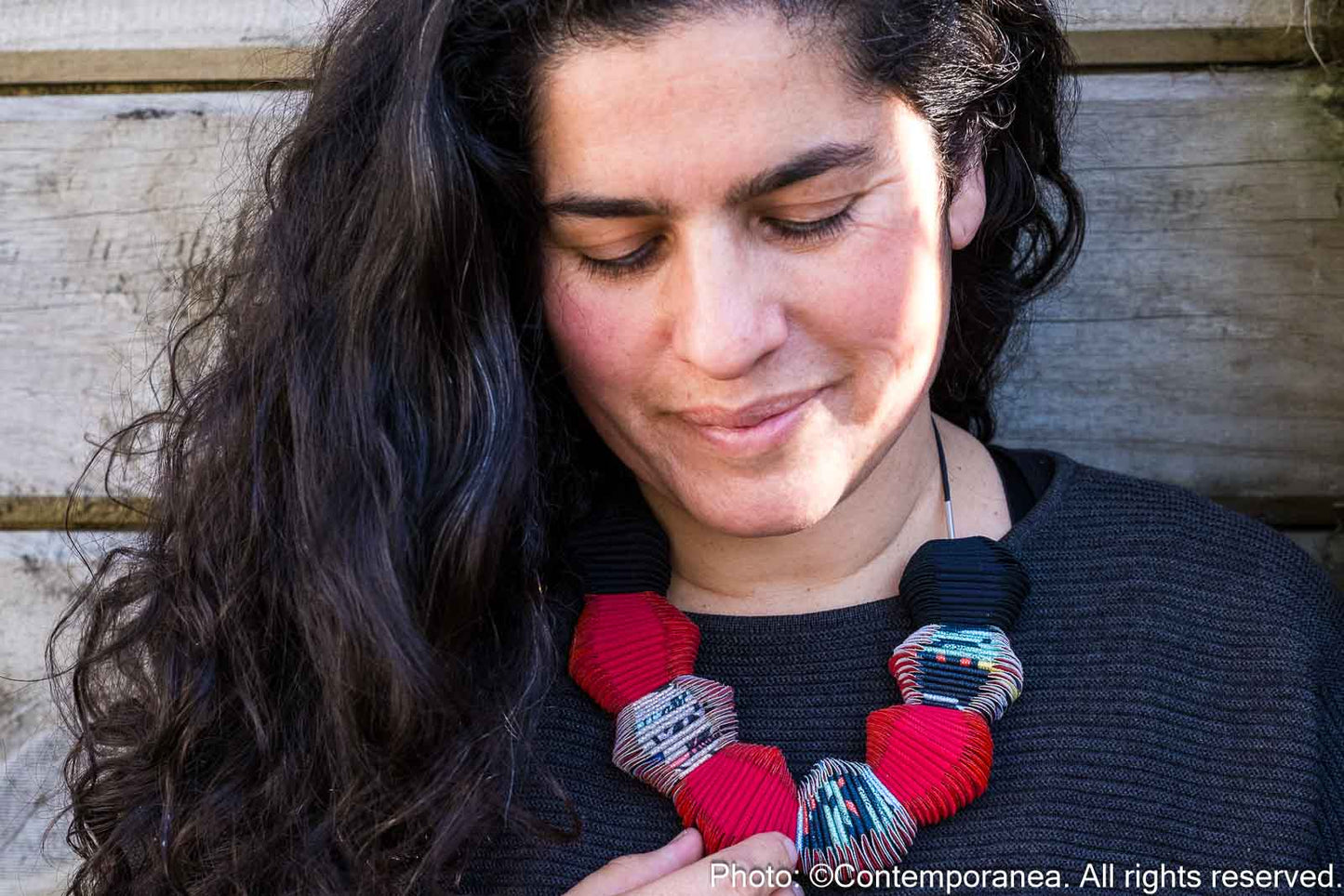 Serpentine necklace - Red Orange and Black