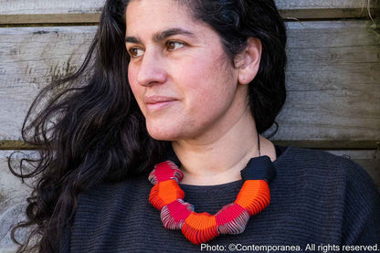 Serpentine necklace - Red Orange and Black