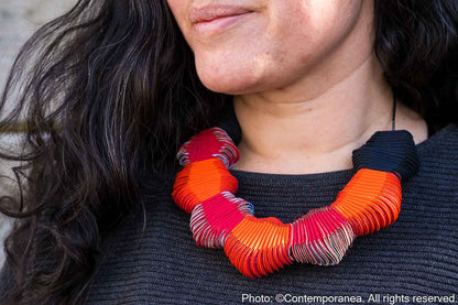 Serpentine necklace - Red Orange and Black