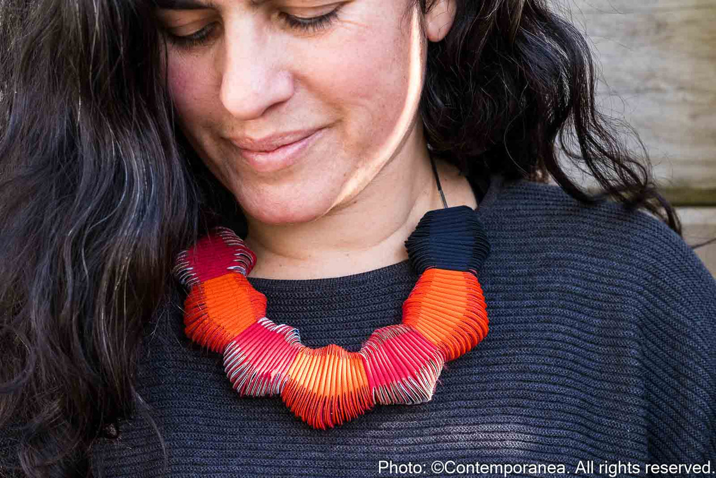 Serpentine necklace - Red Orange and Black