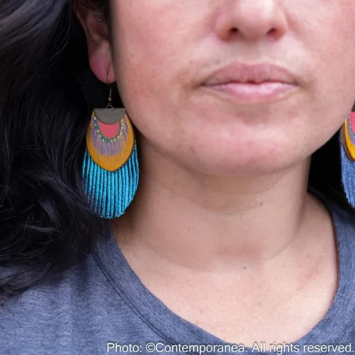 Feather - metallic blue earrings