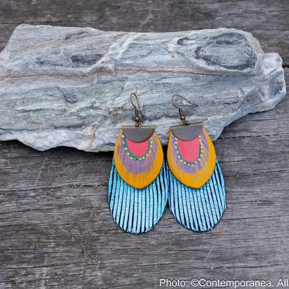 Feather - metallic blue earrings