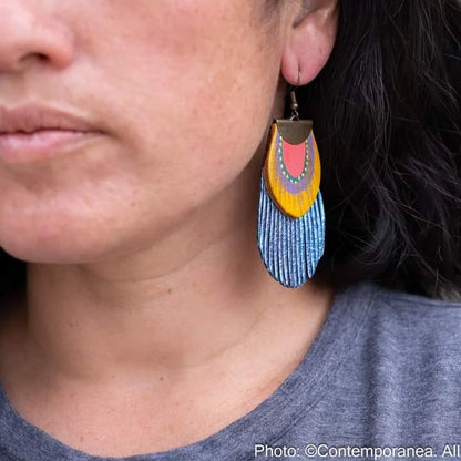 Feather - metallic blue earrings