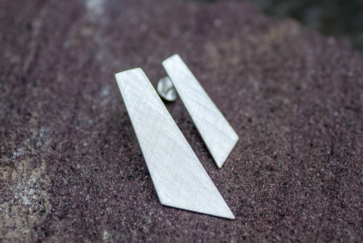 Mismatched trapezoids large silver earrings