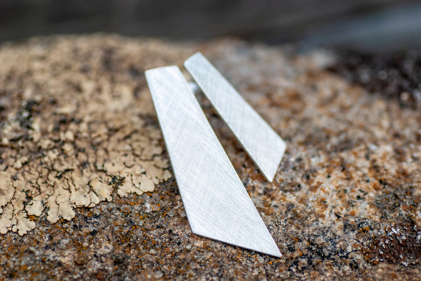 Mismatched trapezoids large silver earrings