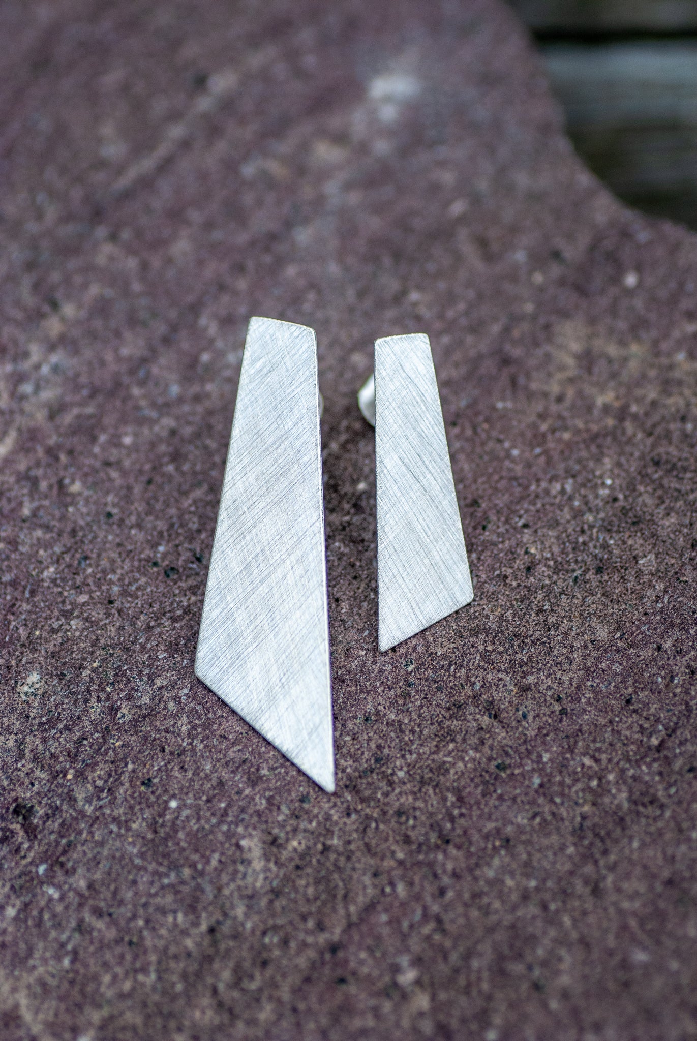 Mismatched trapezoids large silver earrings