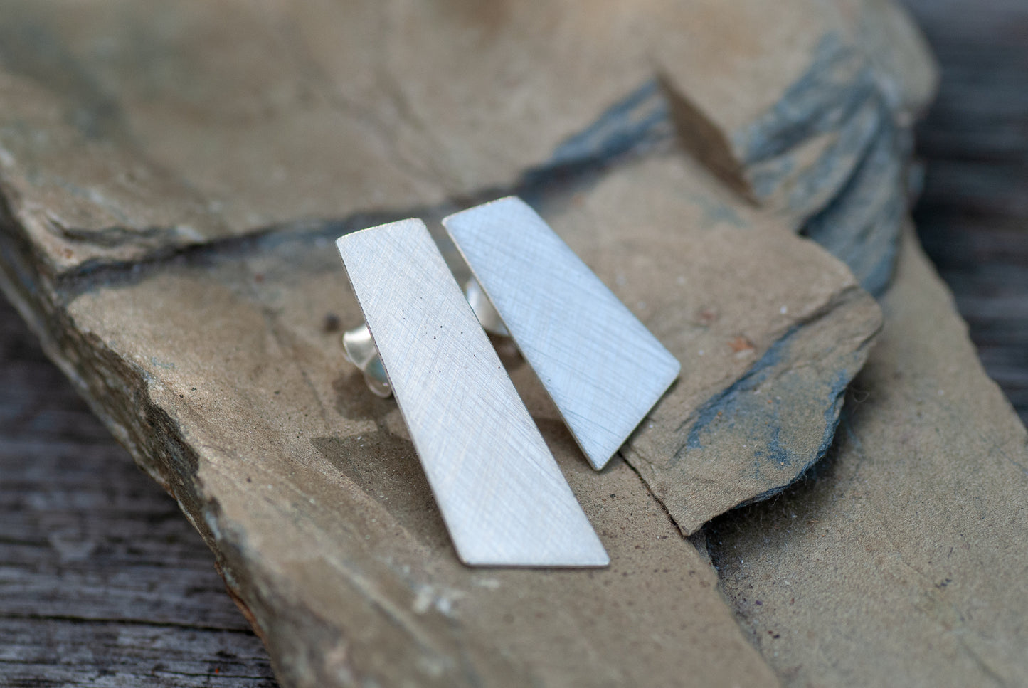 Mismatched trapezoids small silver earrings