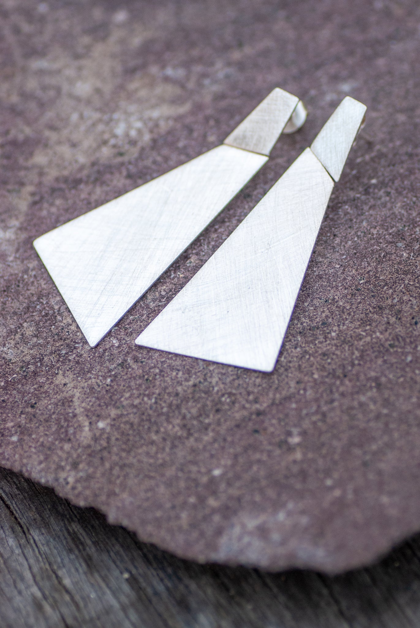 Articulated trapezoids small silver earrings