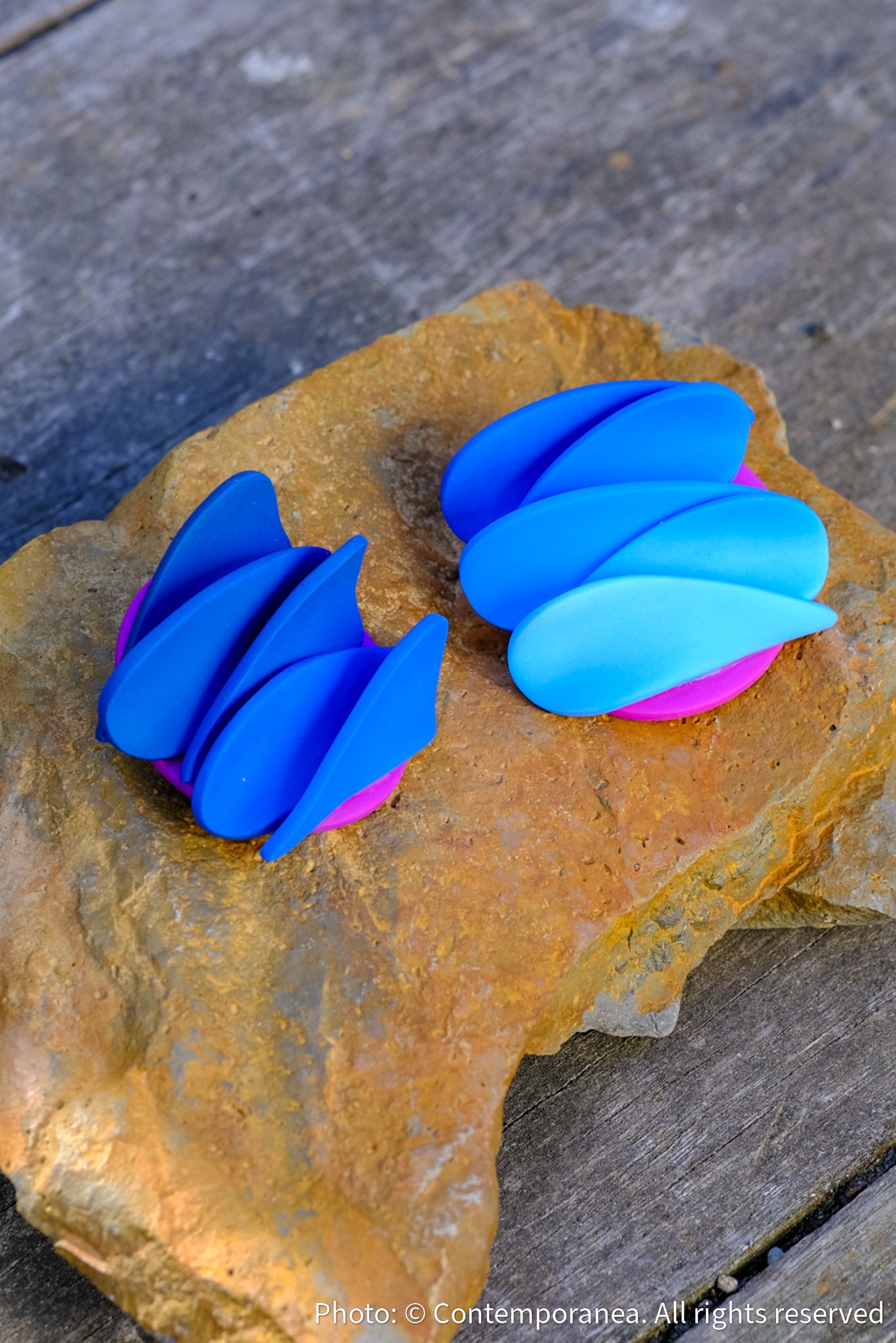 Asymmetrical blue petals studs