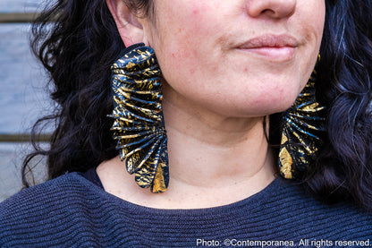 Wings - Oversized golden and black earrings