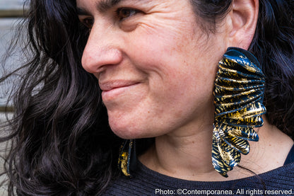 Wings - Oversized golden and black earrings