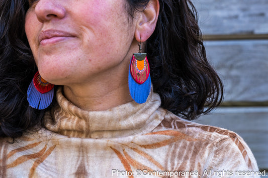 Round Feather earrings - purple & red