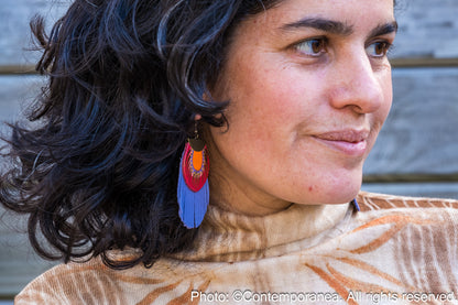 Round Feather earrings - purple & red