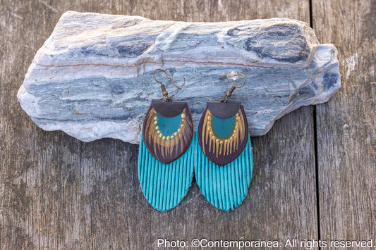 Round Feather earrings - turquoise