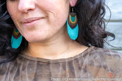 Round Feather earrings - turquoise