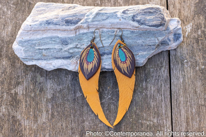 Long Feather earrings - mustard