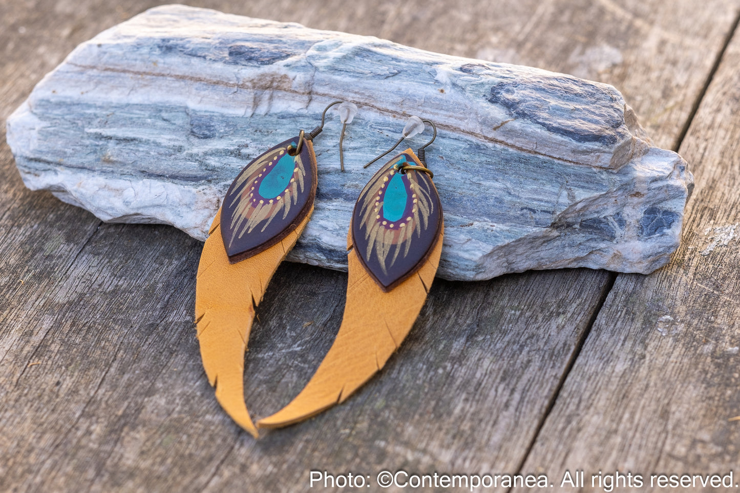 Long Feather earrings - mustard