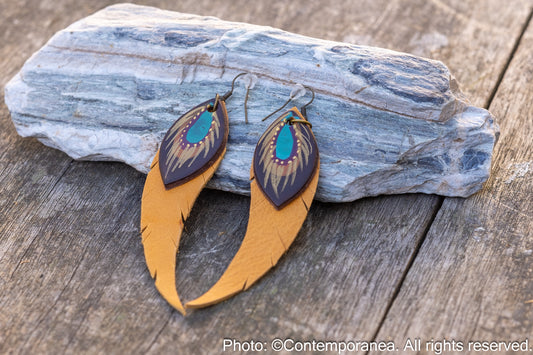 Long Feather earrings - mustard