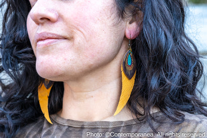 Long Feather earrings - mustard