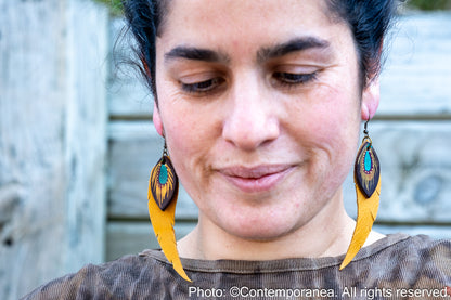 Long Feather earrings - mustard