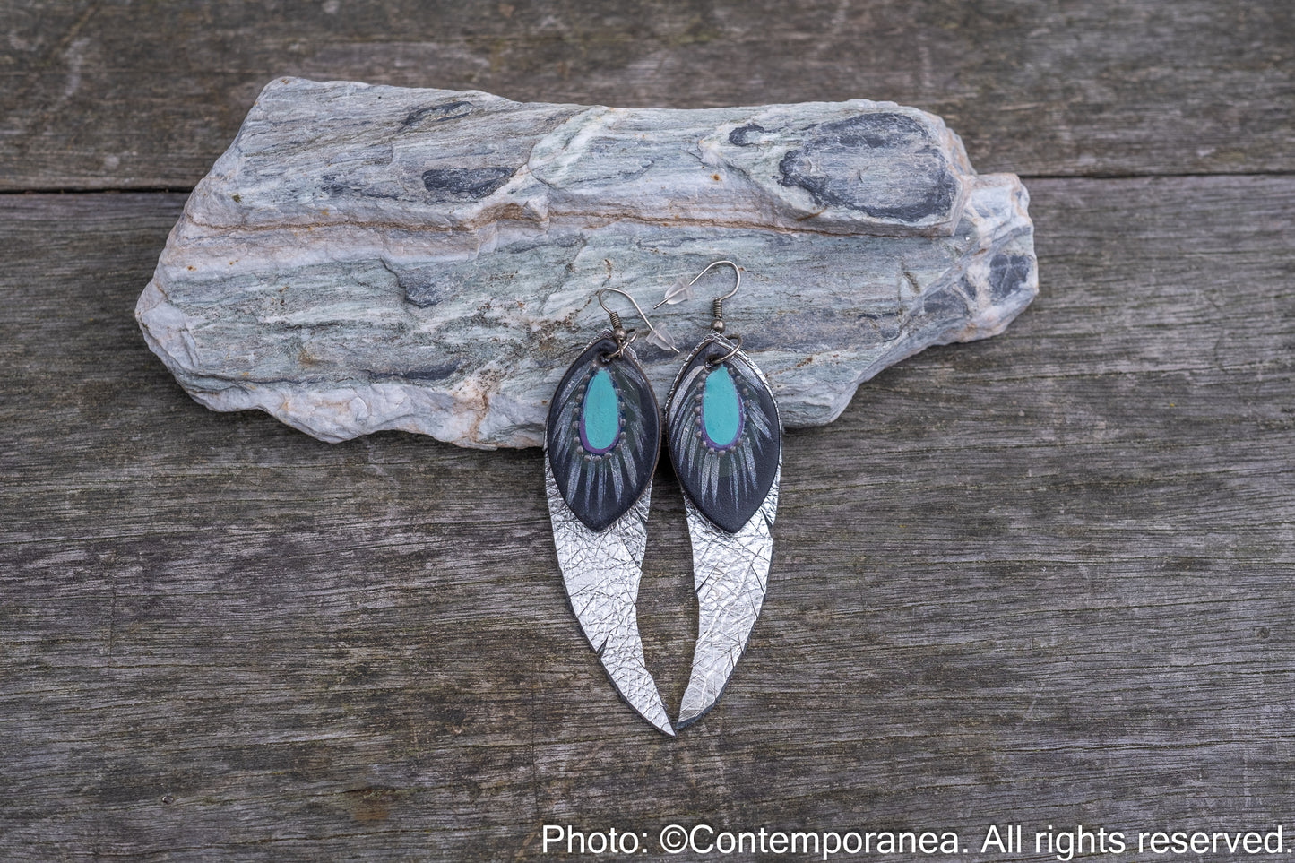 Long Feather earrings - in silver