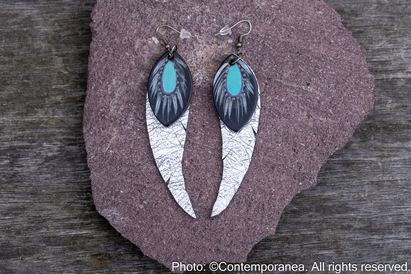 Long Feather earrings - in silver