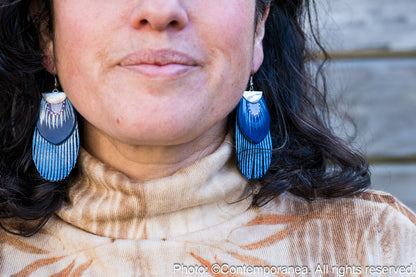 Round Feather earrings - blue shades