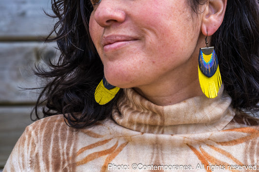 Round Feather earrings - yellow